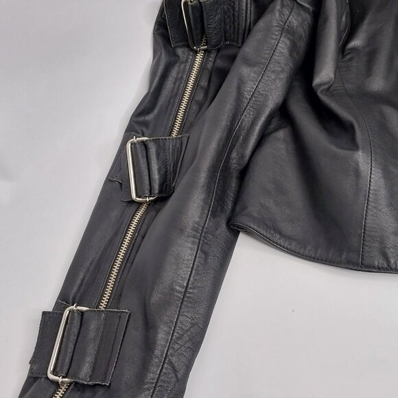 Leather jacket with silver buckles/zippers down sleeves Harley Davidson patch - Picture 4 of 5